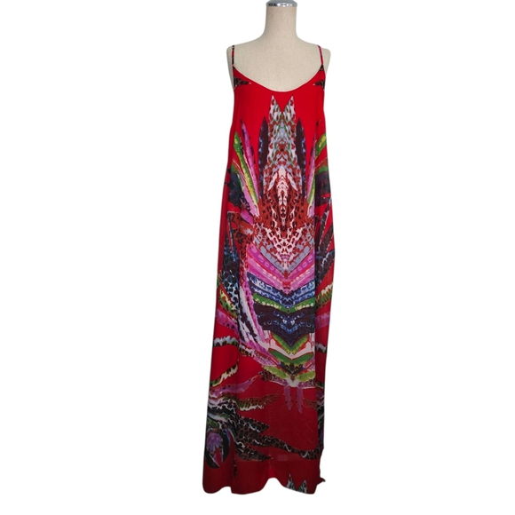Celestino Red Patterned Flowy Maxi Dress M L - Picture 2 of 8